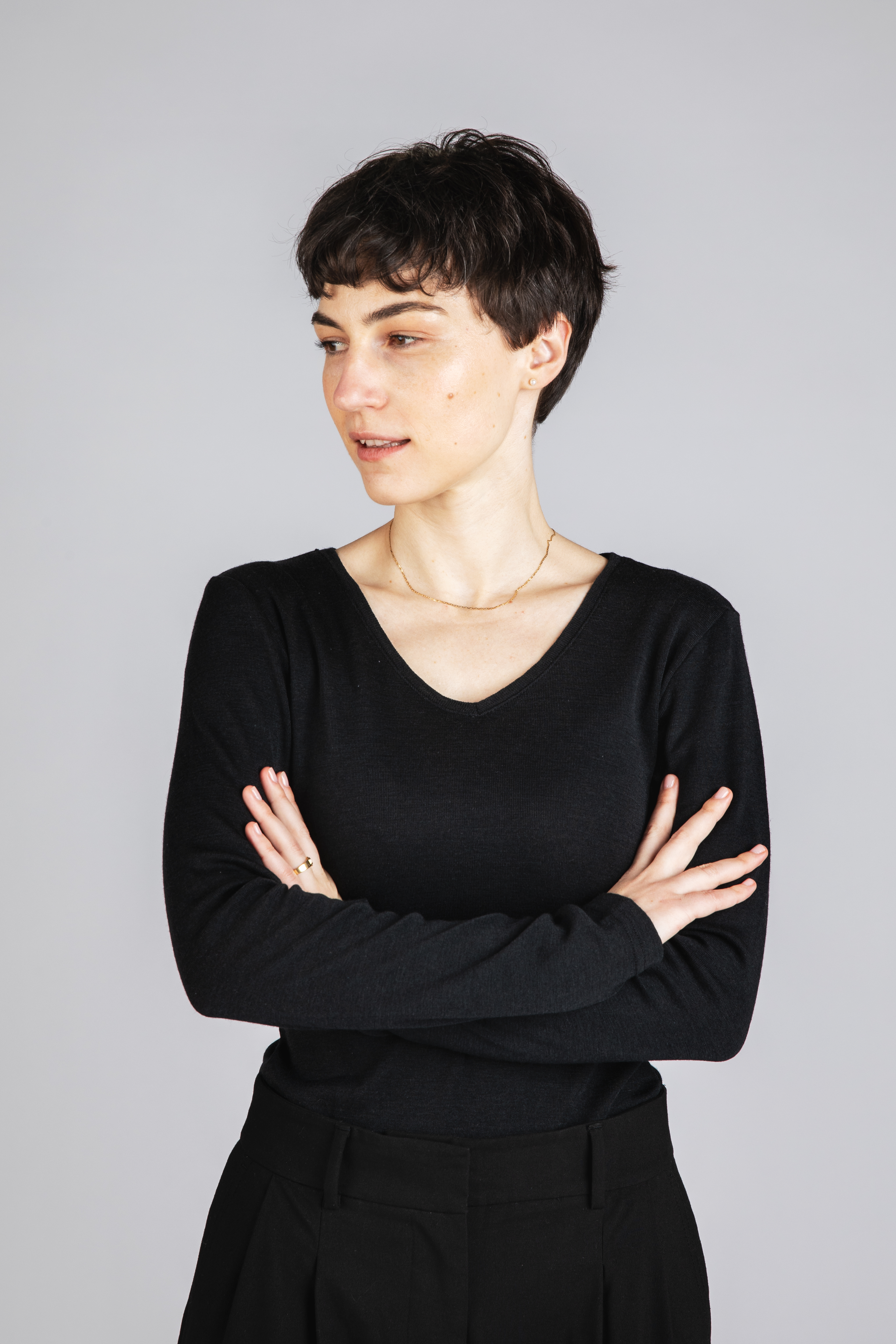 Langarmshirt Damen mit V-Ausschnitt aus Merinowolle & Seide, GOTS