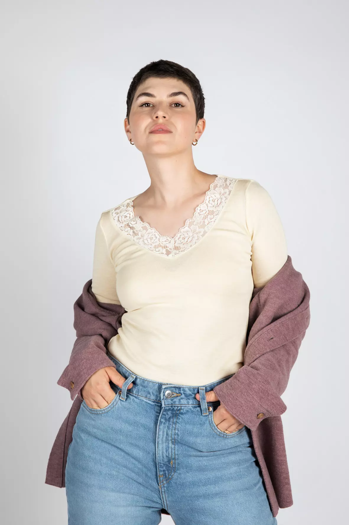 Shirt Damen, mit Spitze
