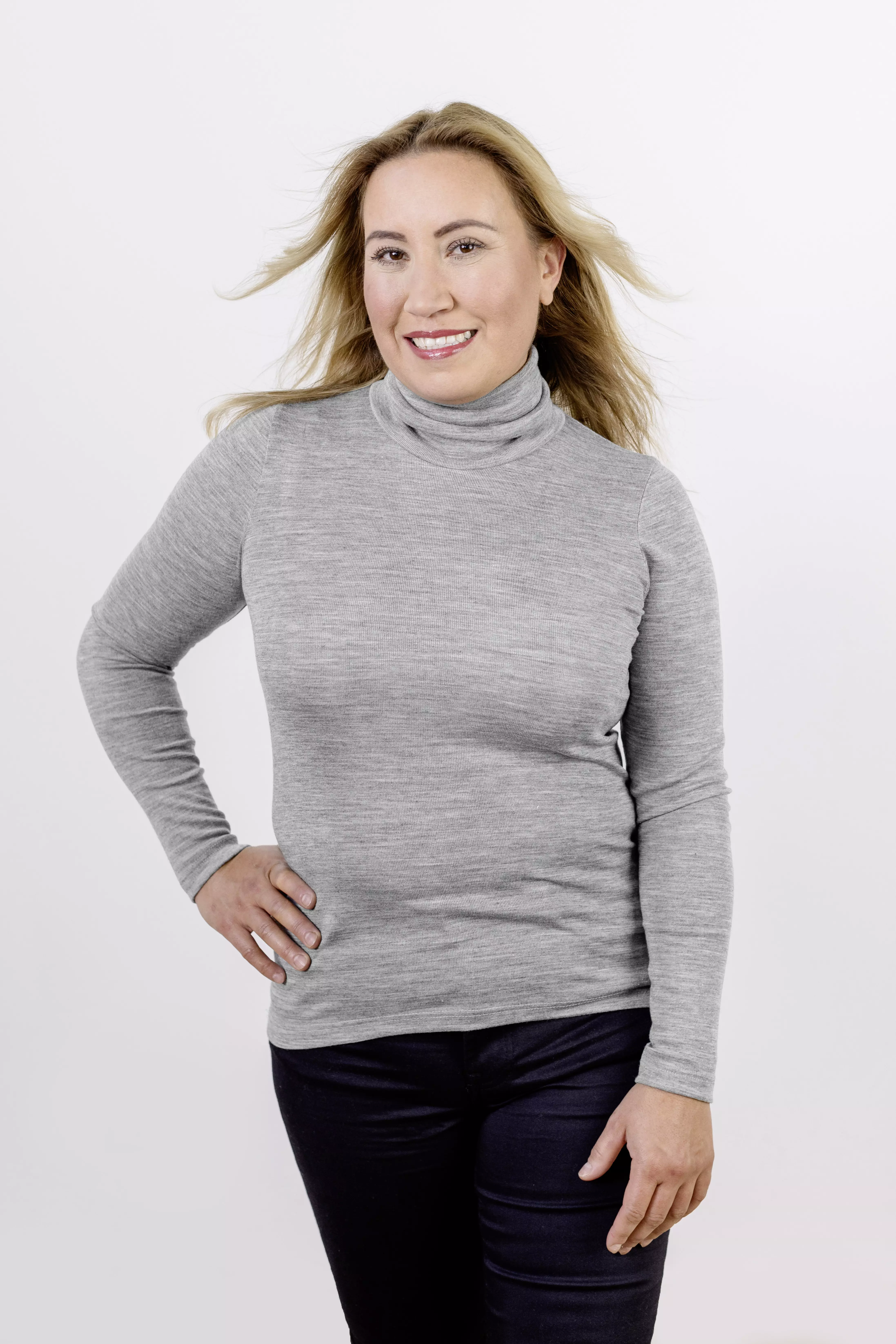Women's merino wool & silk turtleneck shirt, GOTS