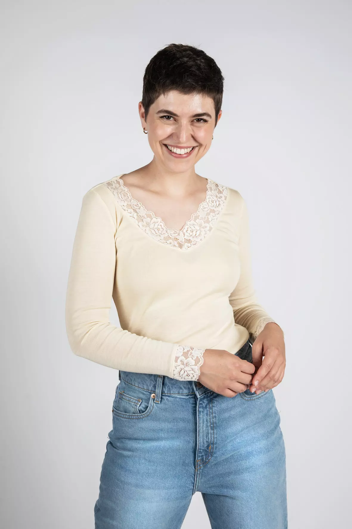 Shirt Damen, mit Spitze